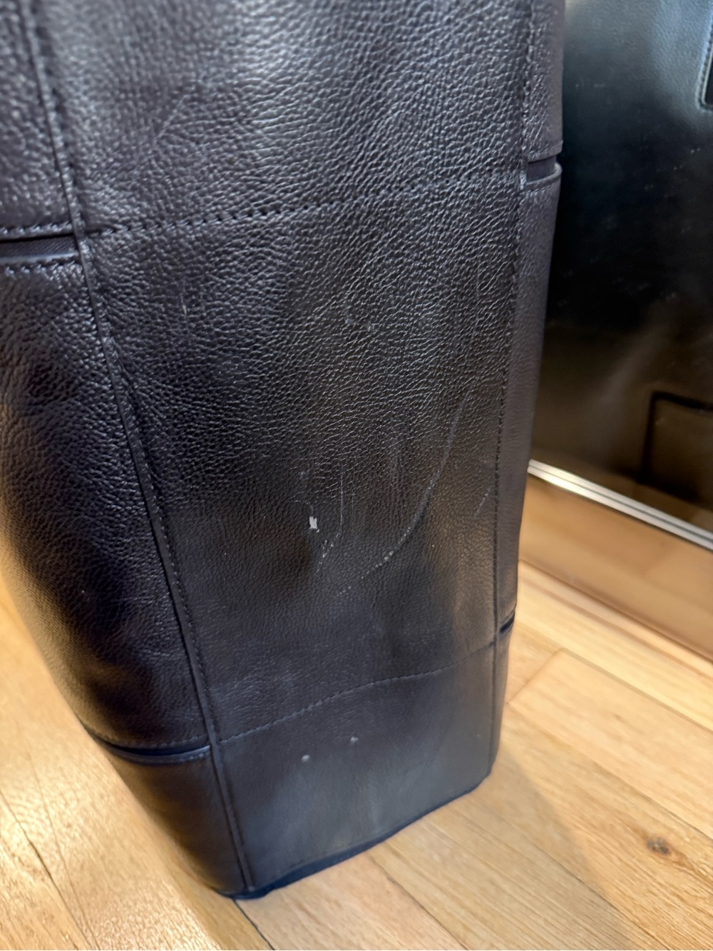 Tory Burch Black Pebbled Leather Tote with Top Handles - Picture 11 of 12